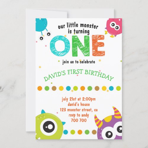 Our Little Monster Baby Boy First Birthday Cute Invitation