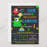 Our Little monster birthday invitation for boy<br><div class="desc">Our Monster birthday invitation for boy Little monster invitation Monster bash party invite. This cute pastel colors lil monster invitation featuring cute green monster with a balloon, red one eyed monster, small cake with one candle and some colored blots around. Surprise your friends with this brightfull and colorful invitation! Simply...</div>