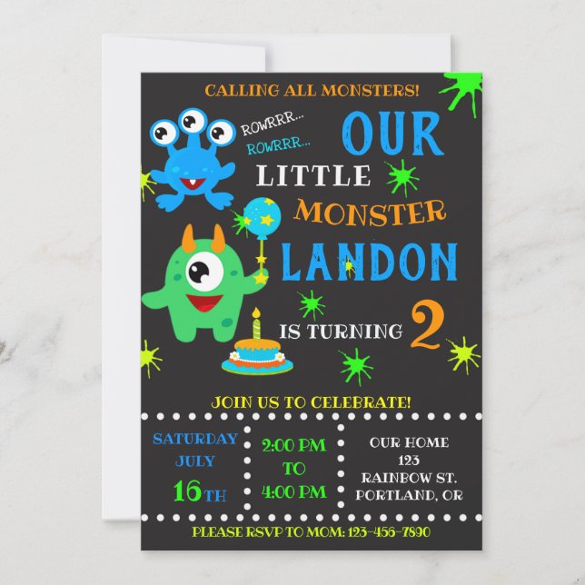 Our Little monster birthday invitation for boy (Front)