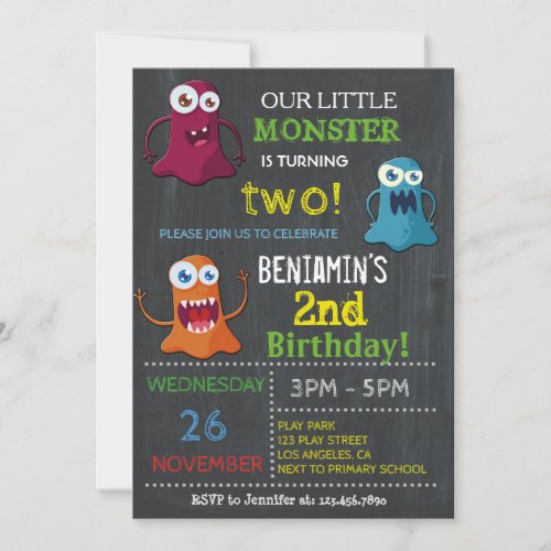 OUR LITTLE MONSTER BIRTHDAY PARTY  KIDS BIRTHDAY INVITATION