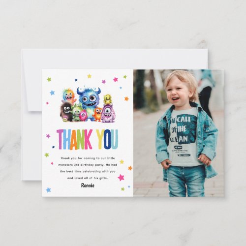 Our Little Monster Birthday  Thank You Card