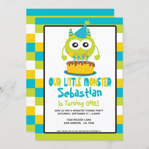 Our Little Monster Colorful Fun Birthday Invitation