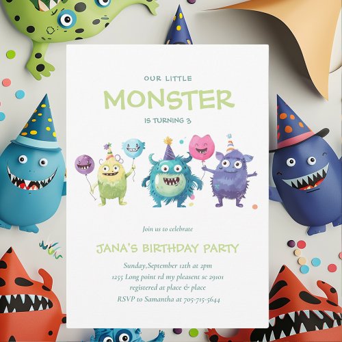 Our Little Monster  Colorful Three Monsters   Invitation