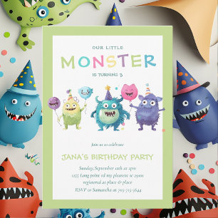 Our Little Monster Colorful Three Monsters Invitation