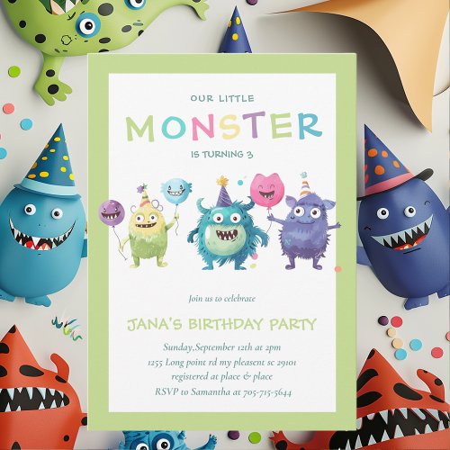 Our Little Monster  Colorful Three Monsters   Invitation