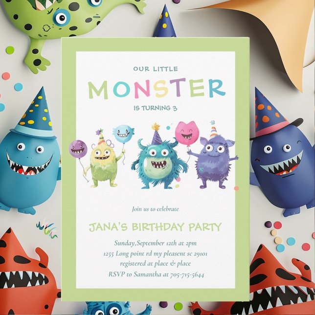 Our Little Monster | Colorful Three Monsters   Invitation (Creator Uploaded)
