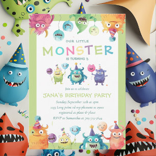 Our Little Monster Colorful Three Monsters Invitation
