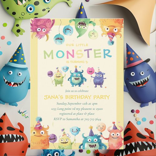 Our Little Monster  Colorful Three Monsters   Invitation