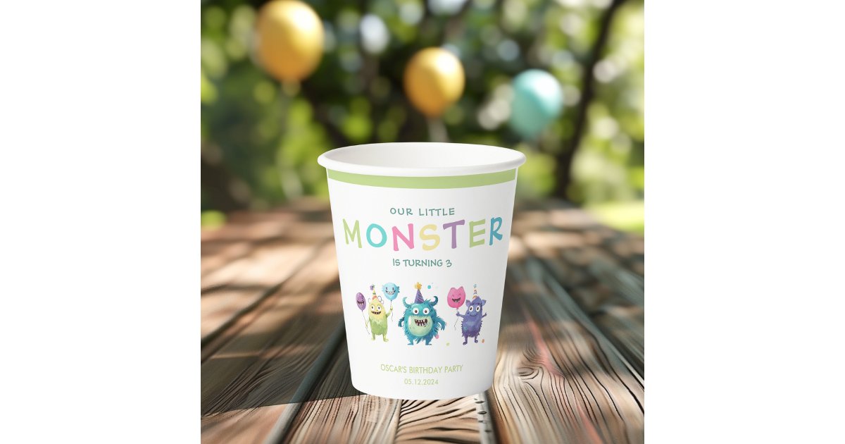 Our Little Monster | Colorful Three Monsters Paper Cups | Zazzle