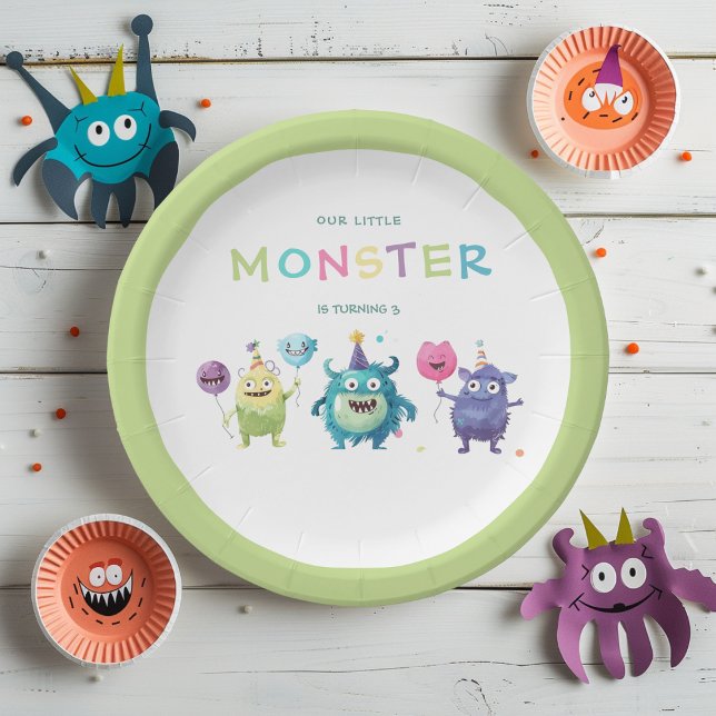 Our Little Monster | Colorful Three Monsters Paper Plates (Creator Uploaded)