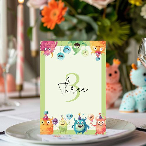 Our Little Monster  Colorful Three Monsters Table Number