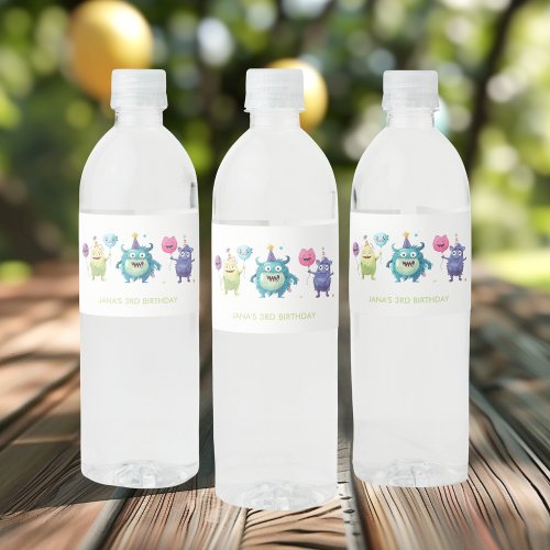 Our Little Monster  Colorful Three Monsters Water Bottle Label