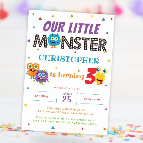 Our Little Monster Cute Kids Birthday Party  Invitation