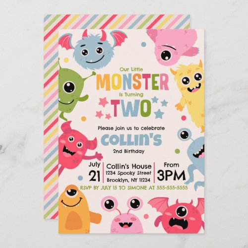 Our Little Monster Is Turing Two Invitation