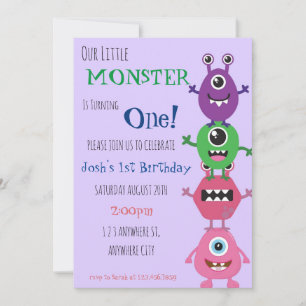 Our little Monster Is Turning One Birthday Invite