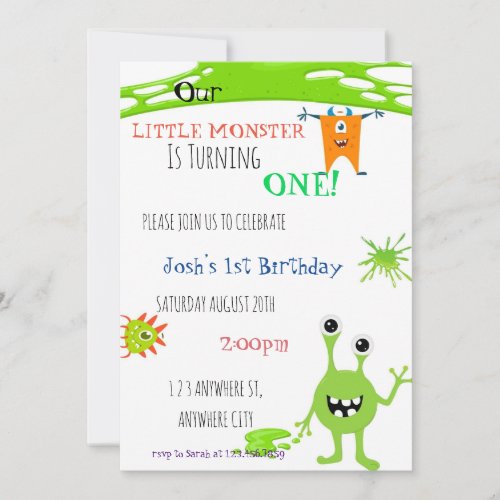 Our little Monster Is Turning One Birthday Invite