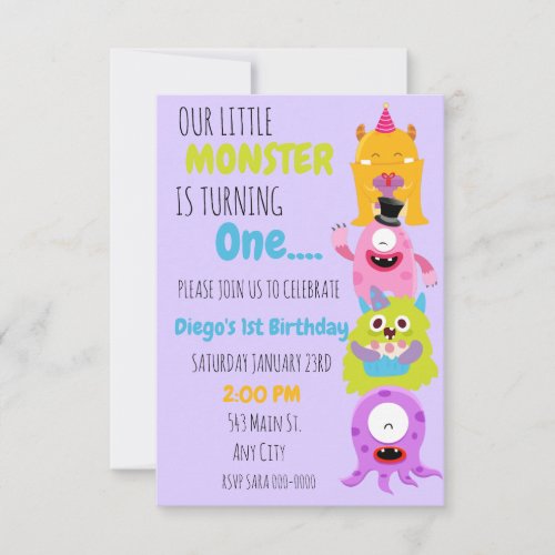 Our Little Monster is Turning One Invitation
