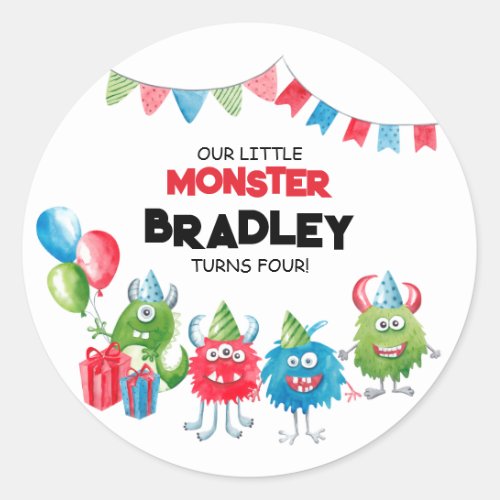 Our Little Monster  Photo Birthday Party Classic Round Sticker