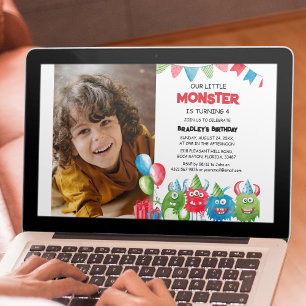 Our Little Monster   Photo Birthday Party Invitation