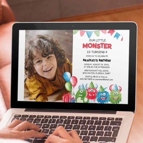 Our Little Monster  Photo Birthday Party Invitation