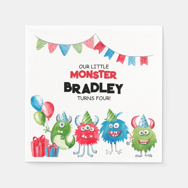 Our Little Monster | Photo Birthday Party Napkins (Front)