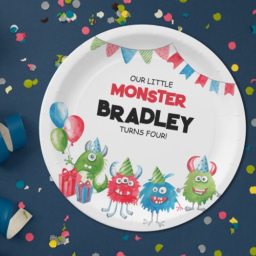 Our Little Monster  Photo Birthday Party Paper Plates