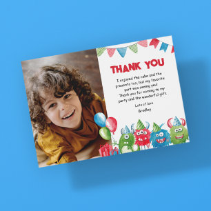 Our Little Monster Photo Birthday Party Thank You Card
