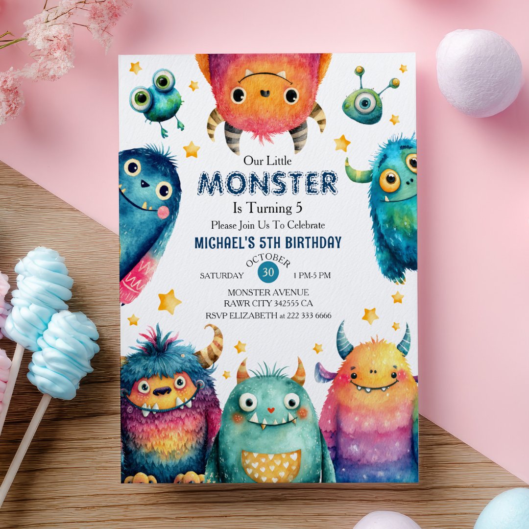 Our Little Monster Whimsical Kids' Birthday Party Invitation (Creator Uploaded)