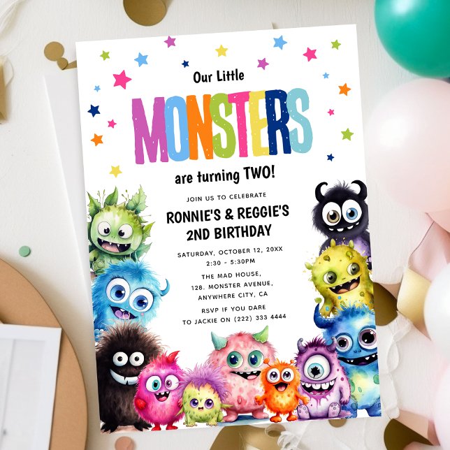 Our Little Monsters Joint Birthday Party Invitation (Creator Uploaded)
