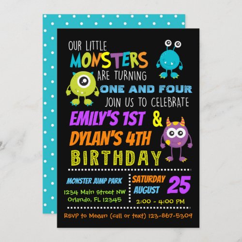 Our Little Monsters Joint Birthday Party Invite