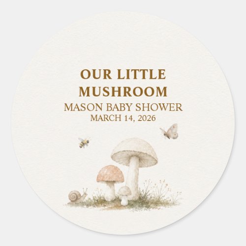 Our Little Mushroom Baby Shower Classic Round Sticker