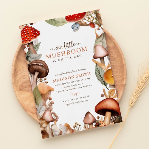 Our Little Mushroom Boho Fall Baby Shower Invitation