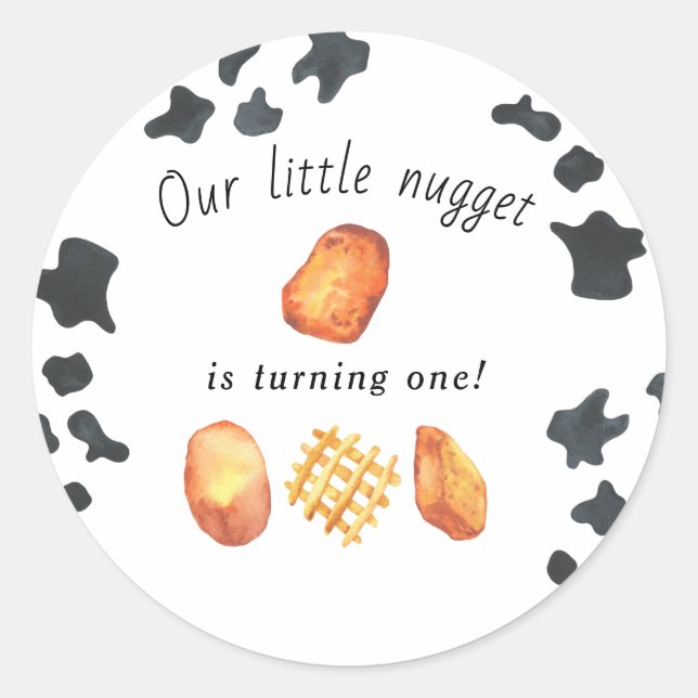 Our Little Nugget is turning one Kids Birthday Classic Round Sticker (Front)