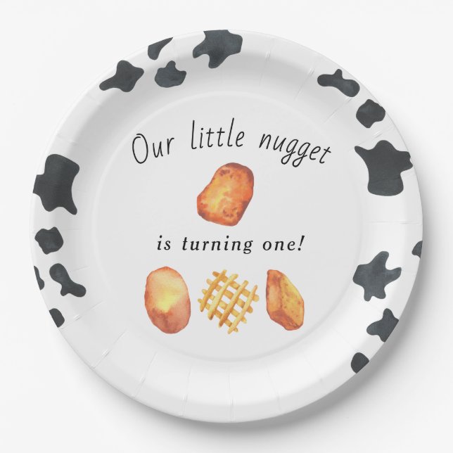 Our Little Nugget is turning one Kids Birthday Paper Plates (Front)