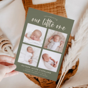 Our Little One Sage Green Multi Photo Birth Announcement