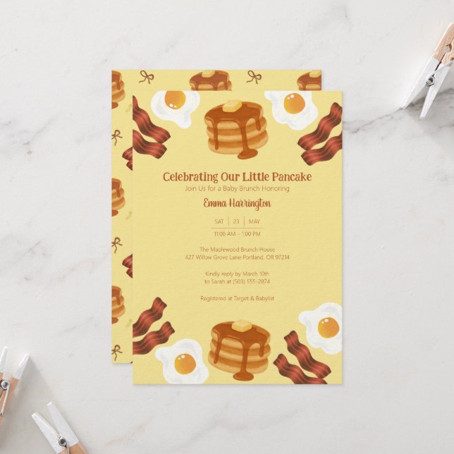 Our Little Pancake Breakfast Brunch Theme Invitation (Front/Back In Situ)