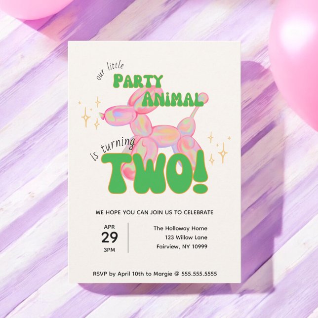 Our Little Party Balloon Animal 2nd Birthday Invitation (Creator Uploaded)