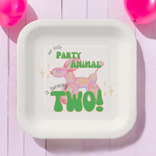 Our Little Party Balloon Animal 2nd Birthday Paper Plates (Creator Uploaded)