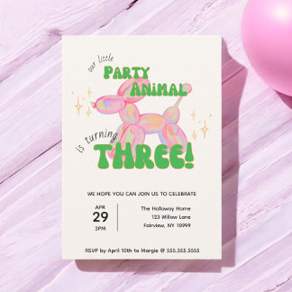 Our Little Party Balloon Animal 3rd Birthday Invitation