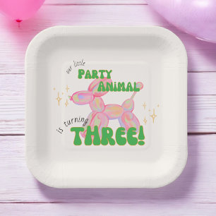 Our Little Party Balloon Animal 3rd Birthday Paper Plates