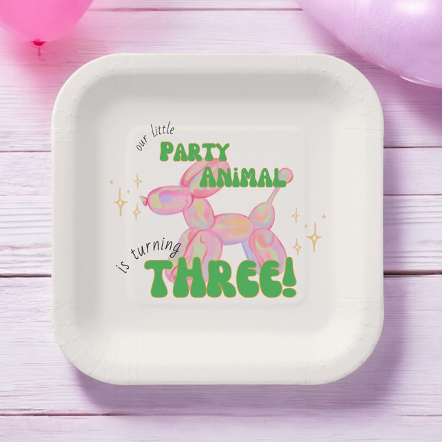 Our Little Party Balloon Animal 3rd Birthday Paper Plates (Creator Uploaded)