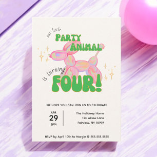 Our Little Party Balloon Animal 4th Birthday Invitation