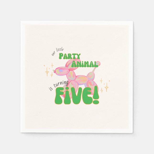 Our Little Party Balloon Animal 5th Birthday Napkins (Front)