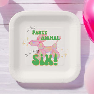 Our Little Party Balloon Animal 6th Birthday Paper Plates