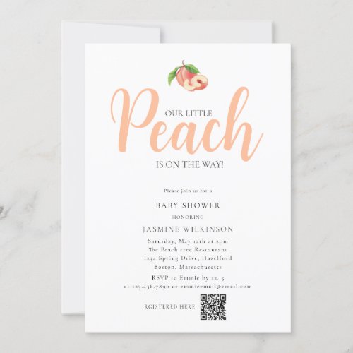 Our little peach cute modern  QR code baby shower  Invitation