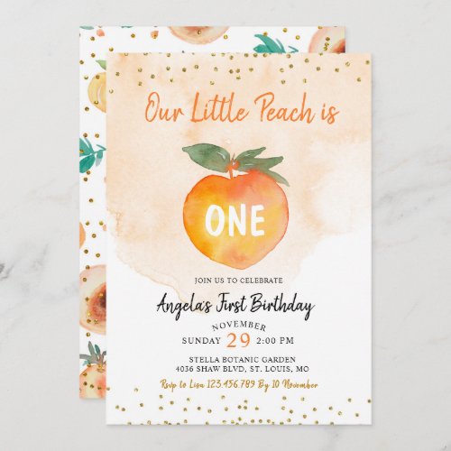 Our Little peach is Turning one Birthday Invitation