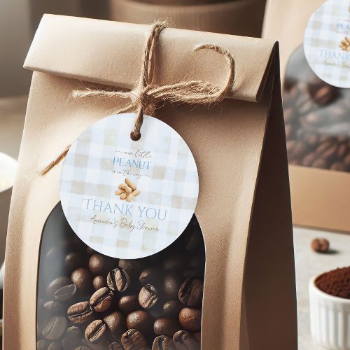 Our Little Peanut Boy Blue Gingham Baby Shower Favor Tags