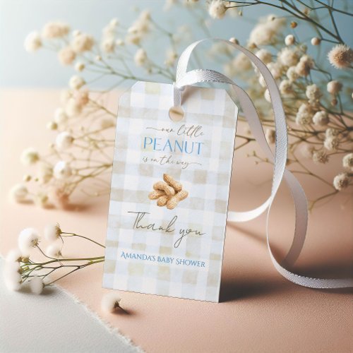 Our Little Peanut Boy Blue Gingham Baby Shower Gift Tags