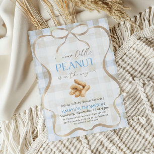 Our Little Peanut Boy Blue Gingham Baby Shower Invitation