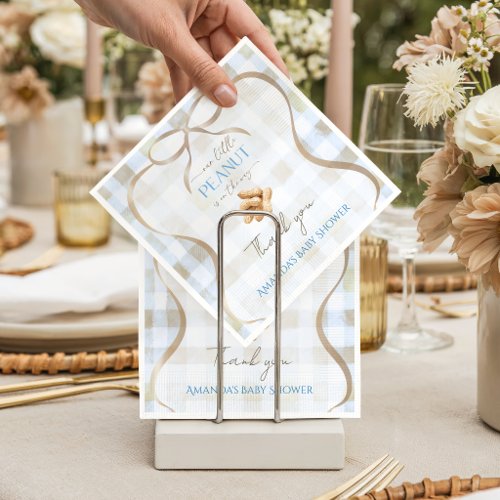 Our Little Peanut Boy Blue Gingham Baby Shower Napkins